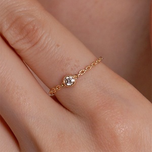 100% 925 sterling silver women AAA+ cubic zirconia single stone silver chain rings ► Photo 1/2