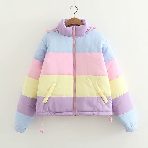 Winter Thicken Rainbow Contrast Women's Down Jacket Loose Padded Student Winter Coat Women Warm College Parka Female ► Photo 1/6