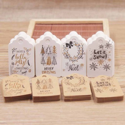 50pcs 5*3cm Merry Christmas Tags Kraft Paper Card Gift Label Tag DIY Hang Tags Gift Wrapping Decor Gift Card ► Photo 1/6
