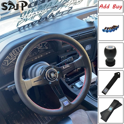 Universal 14 Inch ND PU Leather Auto Racing Steering Wheels Deep Horn Drifting Sport Steering Wheel with Logo ► Photo 1/6