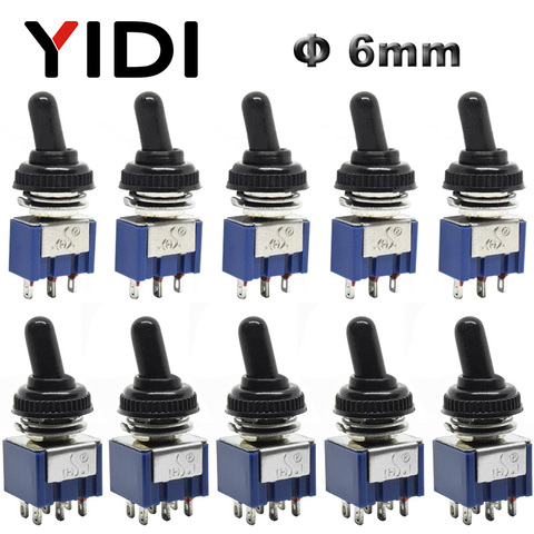 5pcs 10pcs MTS-102 103 MTS-202 203 Toggle Switch 6A 125VAC on on SPDT 6mm Mini Switch DPDT on off on Waterproof Cap ► Photo 1/6