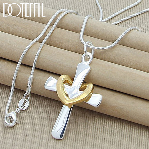 DOTEFFIL 925 Sterling Silver 18 Inch Snake Chain Cross Heart Pendant Necklace  For Woman Wedding Engagement Party Charm Jewelry ► Photo 1/6