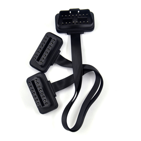 Dual Female Y Splitter Elbow 16Pin OBD 2 Extender ODB OBD2 Cable 16 Pin Male To Female Flat Noodle OBD II Extension Connector ► Photo 1/6
