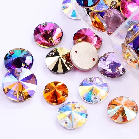 AAAAA Quality Round стразы Sew On Rhinestones Flatback Glass Stone Crystal Colorful Sewing Rhinestones For Wedding Dress B3796 ► Photo 1/6