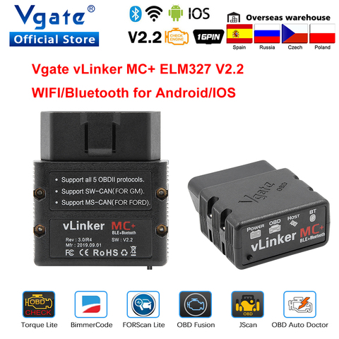 Vgate vLinker MC+ ELM 327 Bluetooth 4.0 Car Scanner OBD2 wifi Auto Diagnostic Tool for Android/IOS ELM327 OBD 2 ODB2 Bimmercode ► Photo 1/6