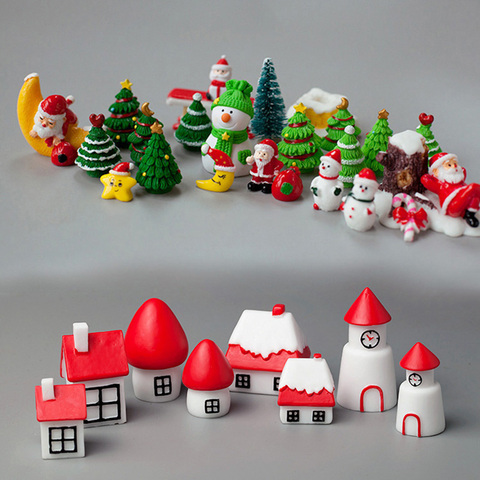 Miniature Christmas Tree Santa Claus Terrarium Accessories Snowmen Gift Box Fairy Garden Figurines Dollhouse Decor ► Photo 1/3