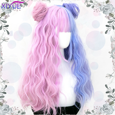 XIYUE Blue Pink Lolita Wigs Gradient Long Wave Cosplay Wigs Bobo Kawaii Halloween Wig Heat Resistant Two-Color Synthetic Hair ► Photo 1/6