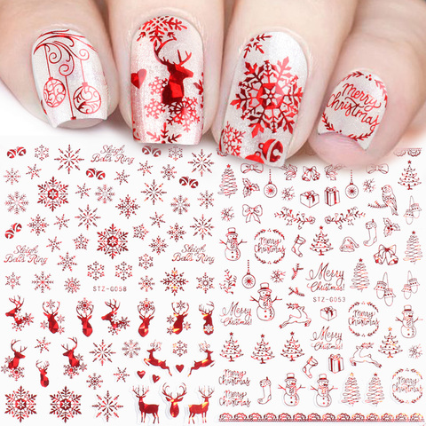 Holographic Red Christmas Nail Sticker Shine Glitter Snowflake Elk Santa Claus Transfer Slider Winter 3D Decal SASTZG050-058-2 ► Photo 1/6