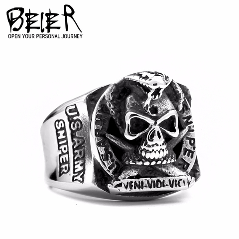 BEIER New Unique Design Punk Snake Skull Ring for man Gothic Animal  316L Stainless Steel Jewelry Hot Sell  party gift BR8-445 ► Photo 1/6