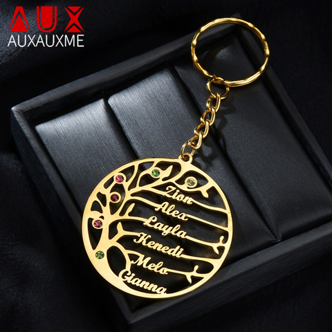 Auxauxme Custom Birthstone Tree of Life Keychains Stainless Steel Family Member Tree Keyring Birthday Gifts for mom Dad ► Photo 1/6