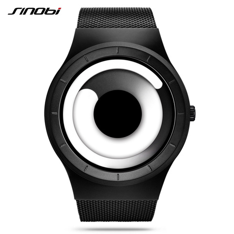 SINOBI Unique Vortex Concept Watch Men High Quality 316L Stainless Steel Milan Band Modern Trend Sport Black Wrist Watches Reloj ► Photo 1/6