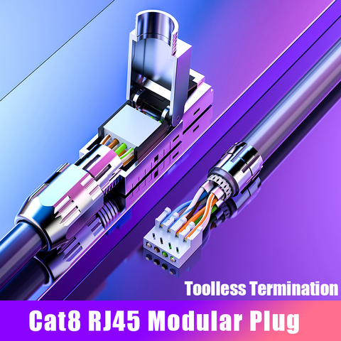 SAMZHE Cat8 RJ45 Modular Plug 8P8C Connector for Ethernet Cable,Gold Plated 1Gbps CAT 6a Gigabit Bulk Ethernet Crimp Connectors ► Photo 1/6