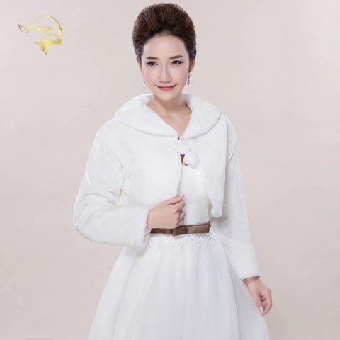 White Red Faux Fur Shrug Cape Wraps Wedding Bridal Coats Jacket with Long Sleeves Special Occasion Winter Warm Women's Bolero ► Photo 1/6