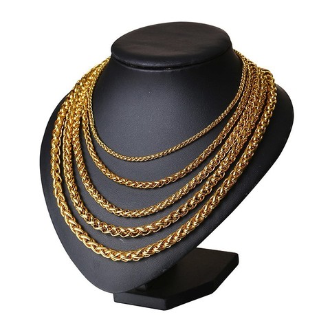 Vnox Gold Color Men Stainless Steel Wheat Spiga Franco Link Chain Necklace Male Jewelry 24 Inch in 3-7MM Width ► Photo 1/6