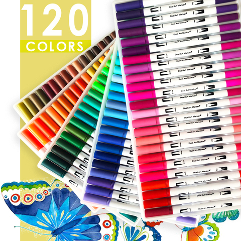 120 Colors Art Markers Dual Tips Coloring Brush Fineliner Color