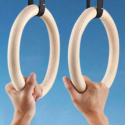 hot 28/32mm Indoor Wooden Exercise Fitness Gymnastic Rings Sports Training Tool ► Photo 1/1