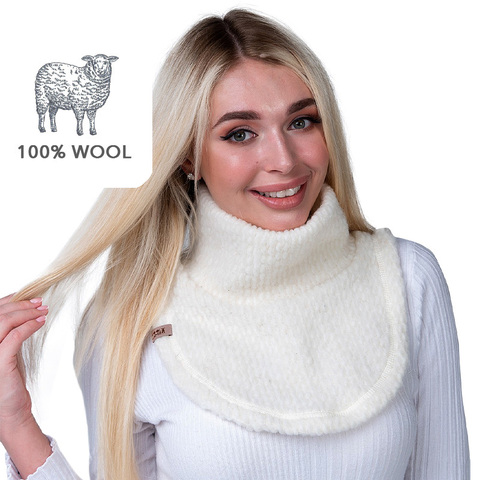 Collar-shirt made of sheep wool lamb woollamb color white, warm manishka sheep boucle, collar Woolen neck warmer fur clothing for woman and man craft hand made headdress accessory sheared natural materials ► Photo 1/6