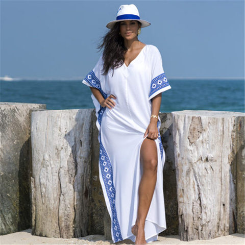 2022 Kaftan Beach Cover up Summer Women Beachwear Cotton Tunic Oversize Bikini Cover-ups Robe de Plage Sarong Beach Tunic #Q887 ► Photo 1/6