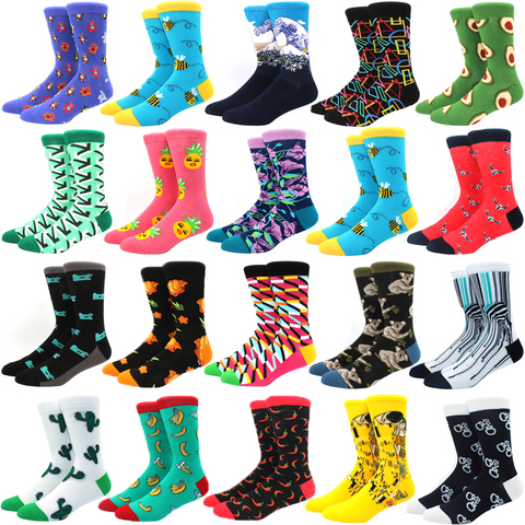 1 Pair Male Cotton Socks Colored Art Socks Multi Pattern Long Designer StreetWear Happy Funny Skateboard Socks Men's Dress Sock ► Photo 1/6