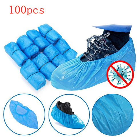 100PCS Blue Plastic Disposable Shoe Covers Outdoor Rainy Day Carpet Cleaning Shoe Cover Cleaning Overshoes Protective ► Photo 1/6