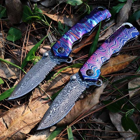 Tacticfal Folding Blade Knife,Prime Quality Knife,Damascus Blade 3D Rainbow Handle,Good for Collection and Outdoor ► Photo 1/6