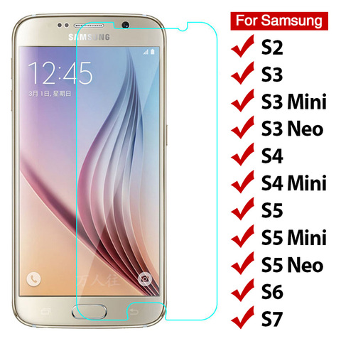 2pcs 9H HD Screen Protector for Samsung Galaxy S7 S6 S5 S4 Mini Toughed Hard Tempered Glass Protective Glass On Galaxy S3 Neo S2 ► Photo 1/6