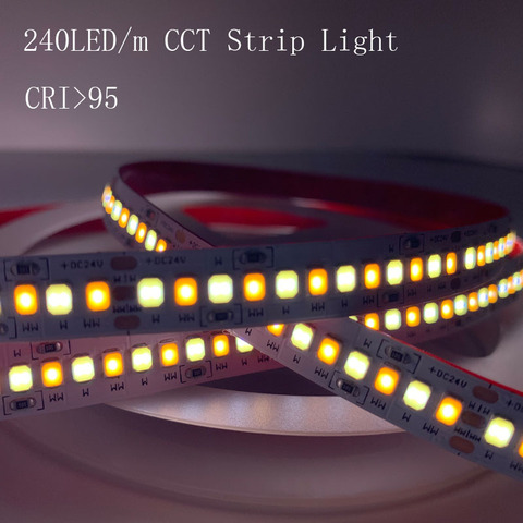 2022 New High CRI 95+ 240LED/m CCT LED Strip Light 2835 Width 10mm Non-waterproof 5m/Reel ► Photo 1/3