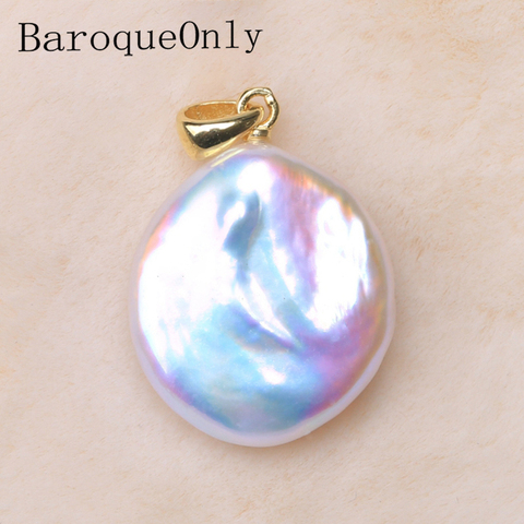 BaroqueOnly Natural Pearl Slide Pendant Different Shape Freshwater buttons Pearls 925 Silver Sterling  flat pendant gifts PZP ► Photo 1/6