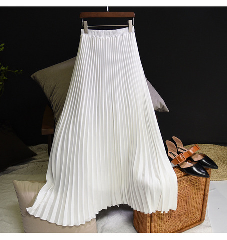 Autumn Winter Skirts Womens Elegant Pleated Long Skirt Solid High Waist A-Line Skirt Saia Faldas Jupe Longue Maxi Skirt Harajuku ► Photo 1/6