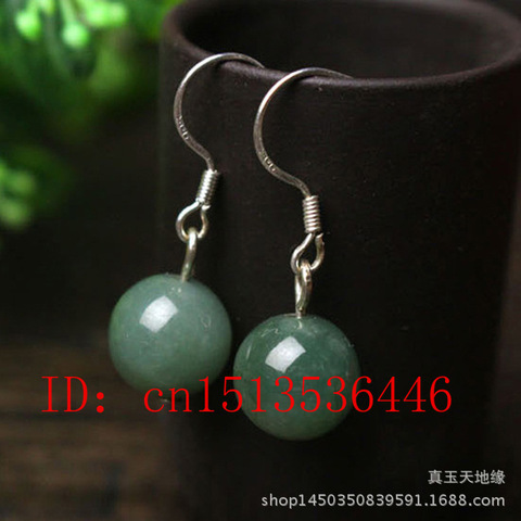 925 Silver Natural Jade Emerald Swing Earrings 10mm Bead Charm Jewellery Fashion Accessories Hand-Carved Man Woman Amulet Gifts ► Photo 1/4