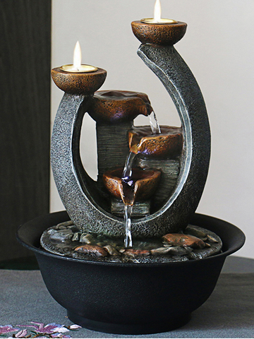 Multifunction Indoor Water Fountain & Candle Holders With LED Lights Three Tier Soothing Cascading Tabletop Fountains With Rocks ► Photo 1/6