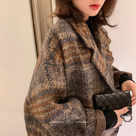Bella philosophy Winter Korean Overcoat Women 2022 Vintage Woolen Loose Coats female Double Breasted Turn-down Collar Overcoat ► Photo 1/6