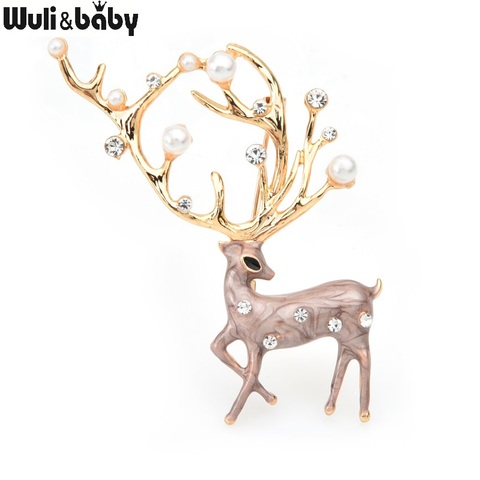 Wuli&baby Red Brown Enamel Deer Brooches Women Alloy Pearl Elk Animal Brooch Pins Gifts ► Photo 1/4