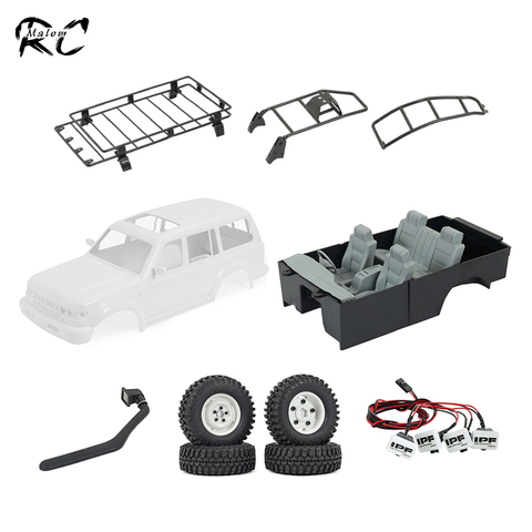 1:10 Scale Land Cruiser LC80 Interior Body Mount Roof Rack Tail Ladder Spare Wheel Carrier Snorkel Lamp for RC Rock TRX4 SCX10 ► Photo 1/6