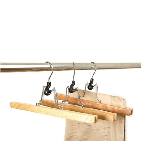 3pcs Natural Solid Wood Pants Hanger Non-slip No Trace Hanger Pants Hangers Skirt Hangers Clips Slack Hanger ► Photo 1/6