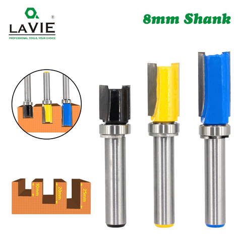 3pcs 8mm Shank Flush Trim Router Bit Pattern Bit Top Bottom Bearing 1/2