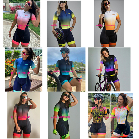 XAMA Women's Triathlon Short Sleeve Cycling Jersey Sets Skinsuit Maillot Ropa Ciclismo Bicycle Jersey Bike Clothes Go Jumpsuit ► Photo 1/6