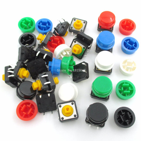 20PCS/set Tactile Push Button Switch Momentary 12*12*7.3MM Micro switch button + (20PCS 5 colors Tact Cap) ► Photo 1/4