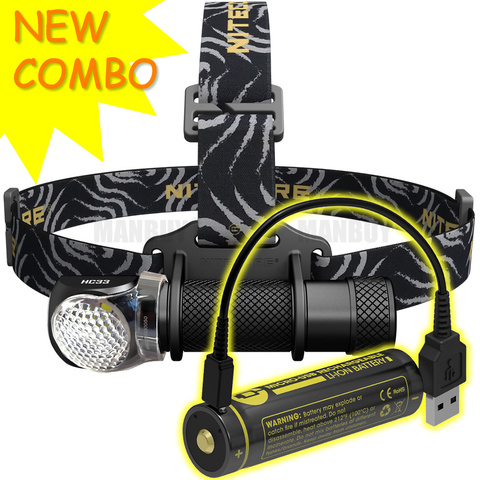 NITECORE NEW COMBO HC33 Headlamp +18650 USB Charging Port Battery Waterproof Flashlight Outdoor Camping Hunting Search Travel ► Photo 1/6