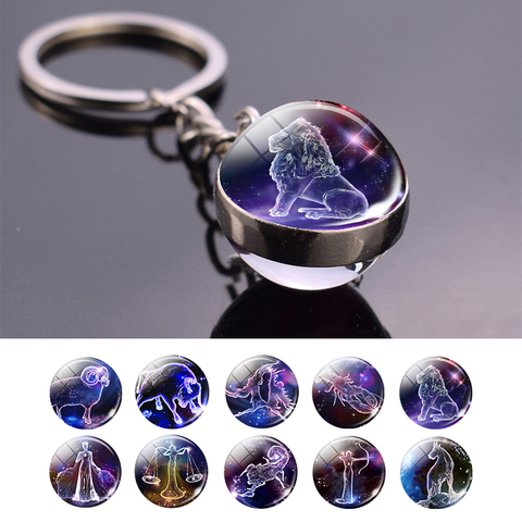 Leo Libra Scorpio 12 Constellation Keychain Glass Ball Pendant Zodiac Sign Keychain Car Key Rings Men Women Birthday Gifts ► Photo 1/6