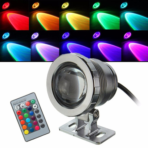 IP68 10W RGB LED Light Garden Fountain Pool Pond Spotlight Waterproof Underwater Lamp with Remote Control Black/Silver ► Photo 1/6