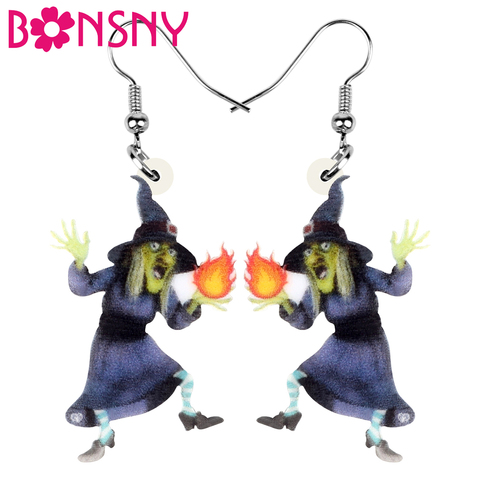 Bonsny Acrylic Halloween Magic Witch Earrings Aesthetic Print Dangle Drop Jewellery For Women Teens Kids Classic Festival Gift ► Photo 1/1