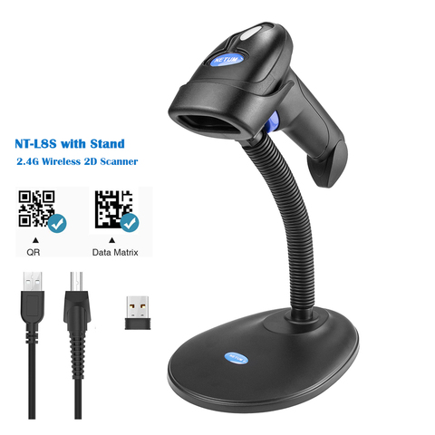 NETUM L8S Wireless 2D Barcode Scanner with Stand Automatic Sensing Scanning QR Bar code Reader PDF417 for mobile payment ► Photo 1/6