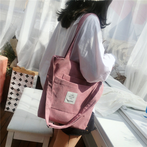 Women Canvas Shoulder Bag Ladies Casual Corduroy Tote Soft Crossbody Bags Books Bag Striped Cloth Female Handbag Shopping Bags ► Photo 1/6