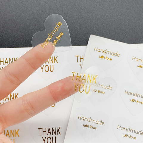100pcs/lot Kawaii  thank you Handmade Heart Design Transparent Hot Stamping  Paper Sealing label sticker DIY Gifts Decoration ► Photo 1/6