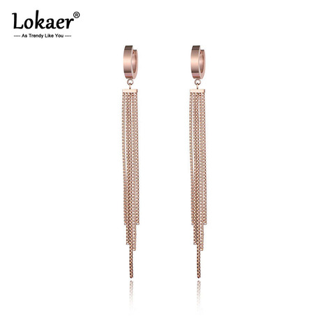 Lokaer New Arrive Rose Gold Color Long Tassel Titanium Steel Women's Earrings Party Gift E170690366R ► Photo 1/6