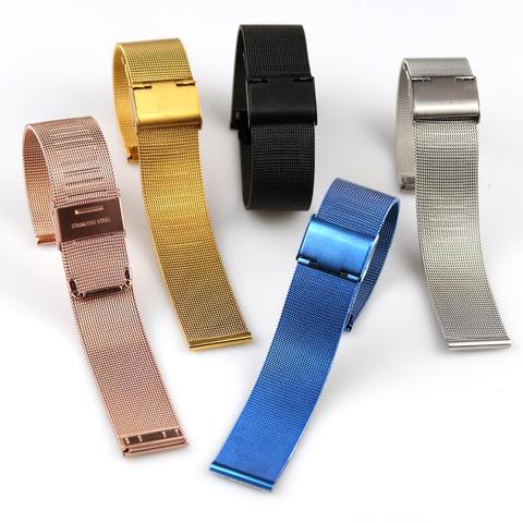 TOP Quality Watch Band Strap 8mm 10mm 12mm 14mm 16mm 18mm 20mm 22mm 24mm Milanese Watchband  Silver Stainless Steel Leather ► Photo 1/6