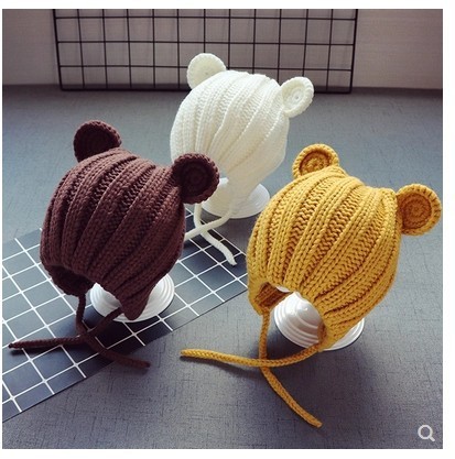 0-3years Baby Hat Autumn Winter Cute Baby Girls Baby Boys Hat Bear Ear Ear Protection Warm Knitted Beanies KF428 ► Photo 1/5