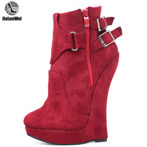 jialuowei High Heel Boots Women 7 inch Extreme High Heel Platform Sexy Fetish Wedge Heeled Buckle Straps Ankle Boots Size 36-46 ► Photo 1/6