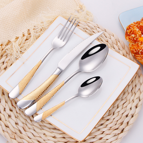 Luxury Utensil Gold Cutlery Sets 304 Stainless Steel Silverware Dinnerware Sets Mirror Dinner Forks Knives Spoons Tableware Set ► Photo 1/6